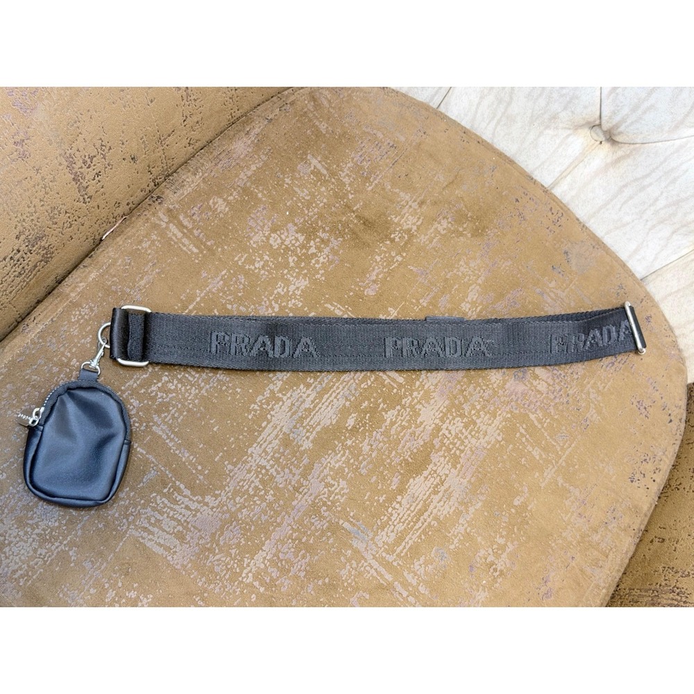 Prada Black Nylon Jacquard Logo Adjustable Crossbody Bag Strap with Coin Pouch